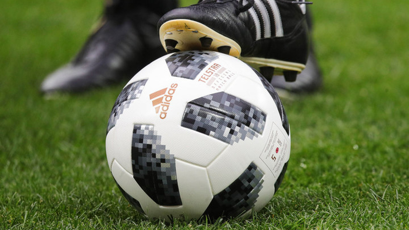 Footballer's leg on the ball, 2018 World Cup in Russia