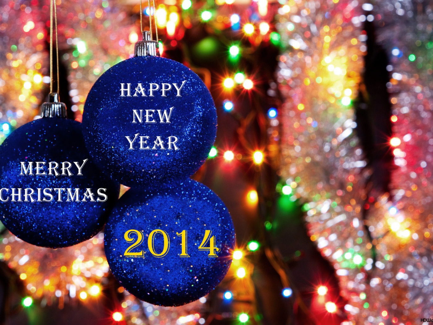 Счастливого Рождества и Нового Года 2014, синие ёлочные игрушки