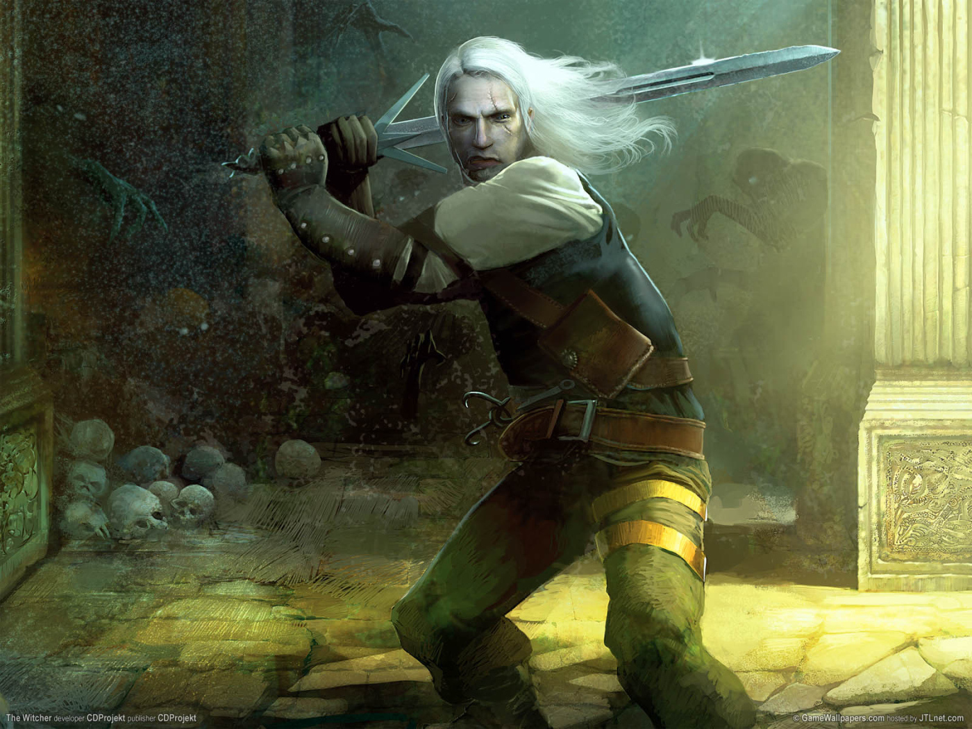 The hero of the game The Witcher sword