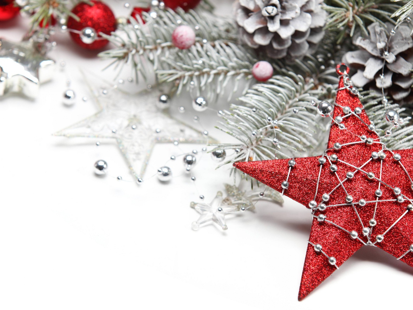 Red Christmas star in festive decor