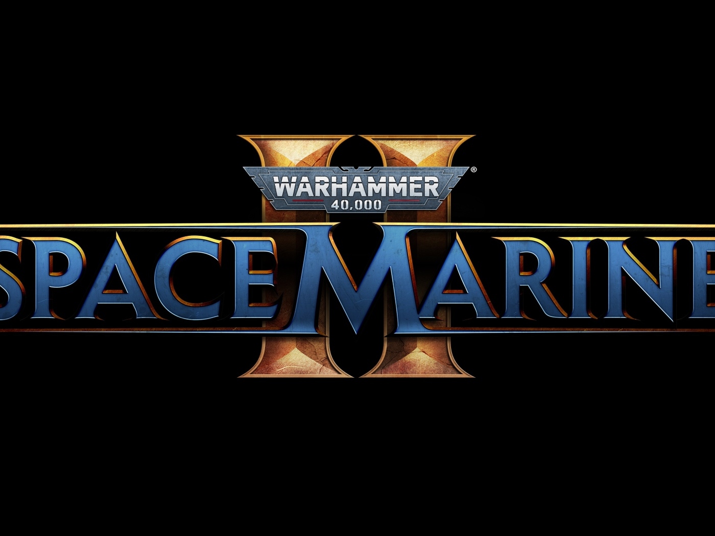 Логотип компьютерной игры Warhammer 40,000: Space Marine 2 на черном фоне