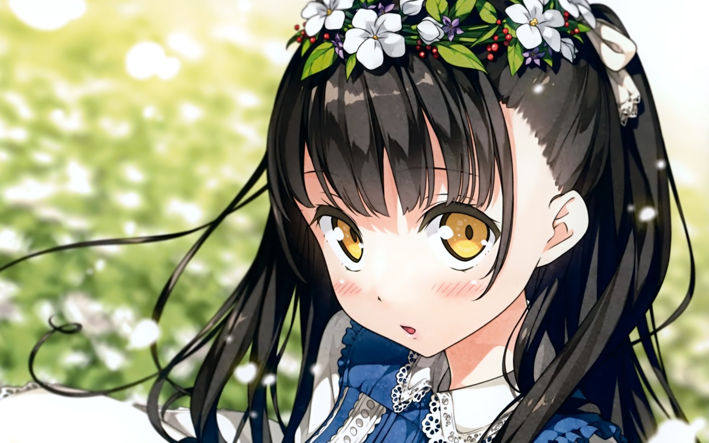 Венок из цветов на голове девушки аниме
