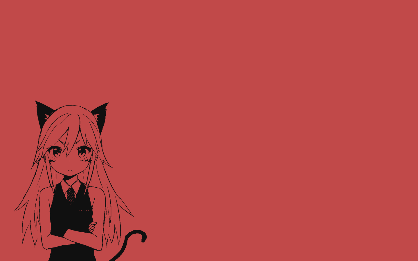 Девушка кошка, аниме красный фон