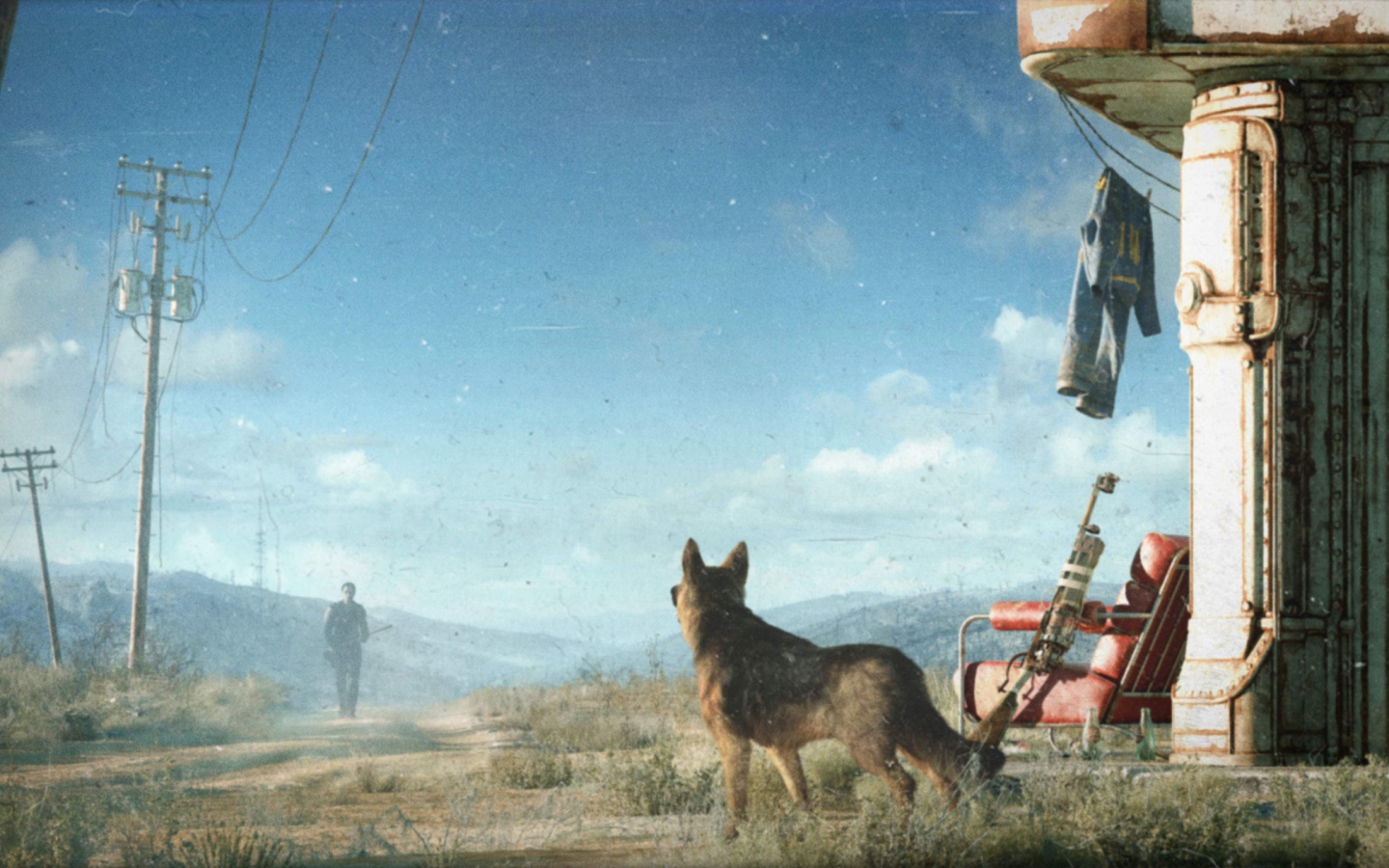 Собака встречает охотника в игре Fallout 4