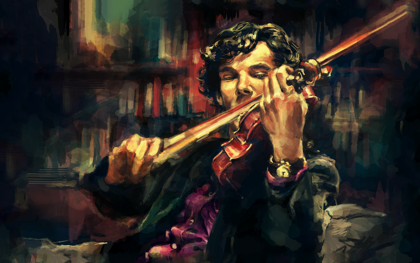 Шерлок играет на скрипке, арт