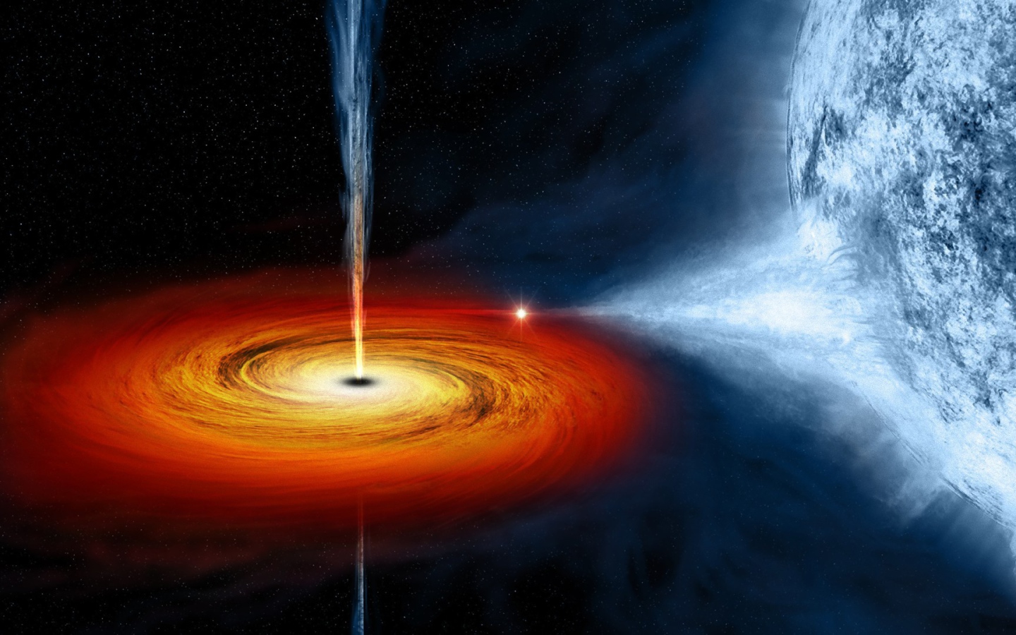 The black hole pulls a blue giant