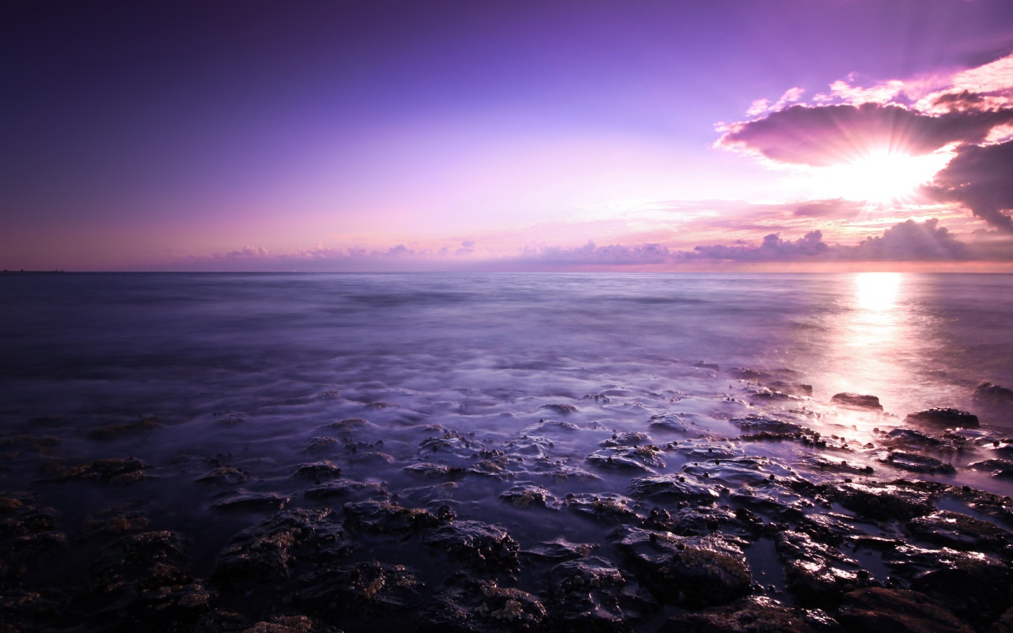 Фиолетовый закат над океаном 