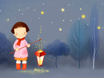 Рисованные обои - Девочка с фонарем