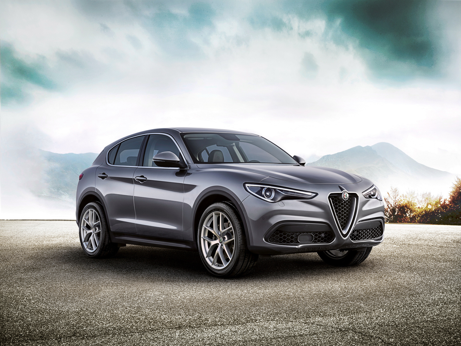 Серый автомобиль Alfa Romeo Stelvio Worldwide, 2017 