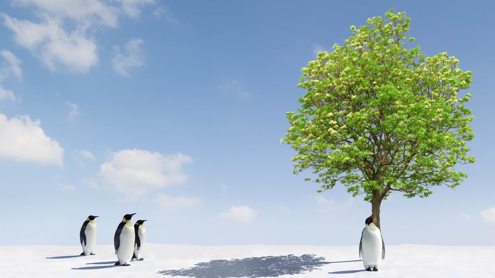 Зеленое дерево чудо для пингвинов