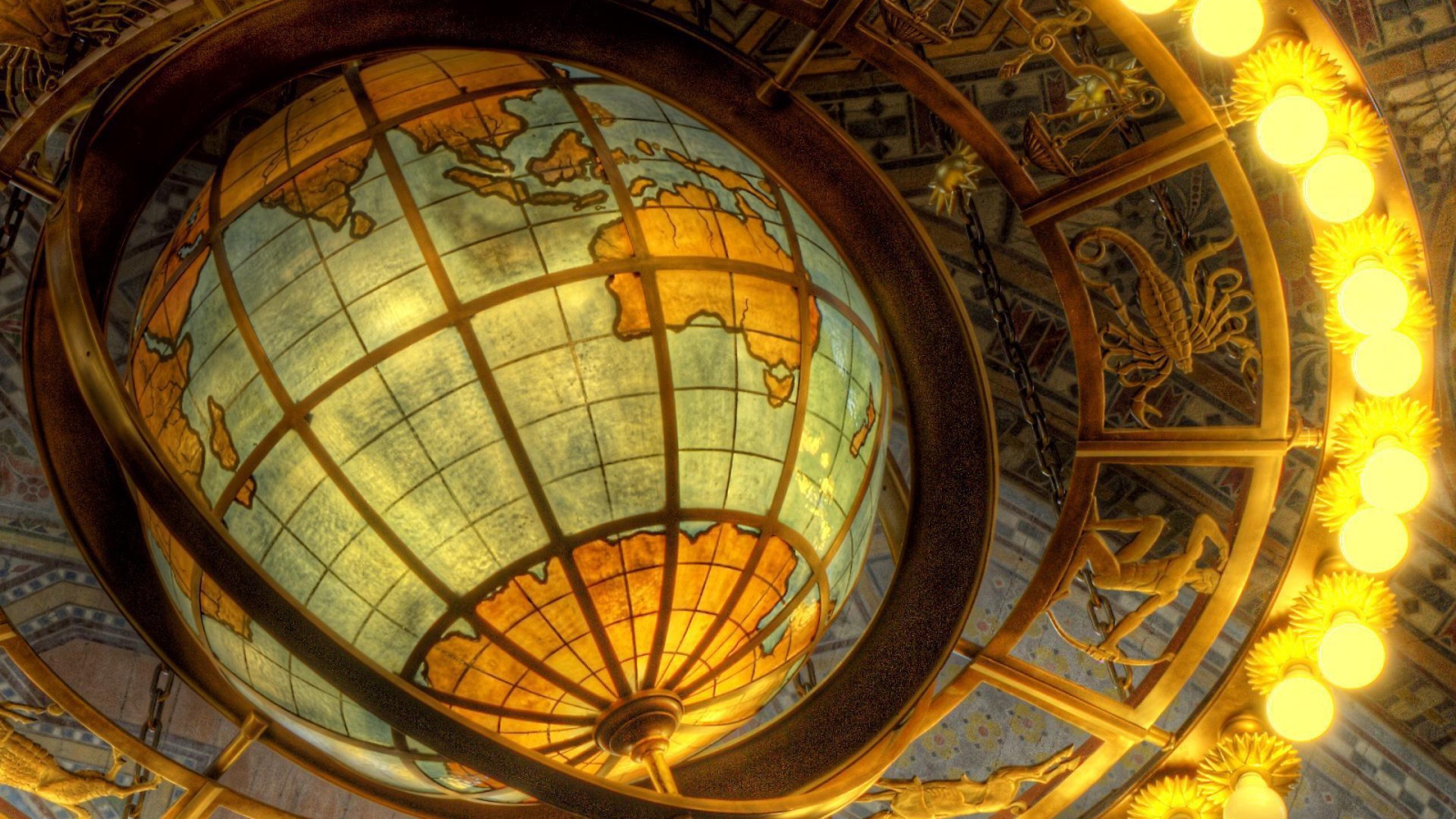Globe and signs of the zodiac Desktop wallpapers 1600x900