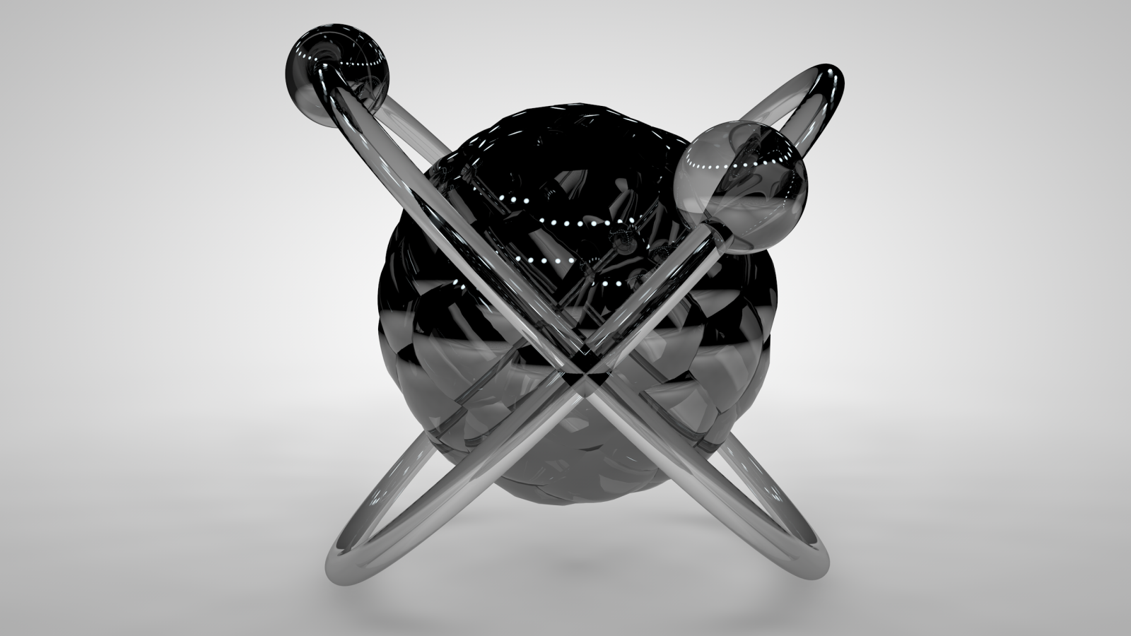 Черная 3Д модель атома