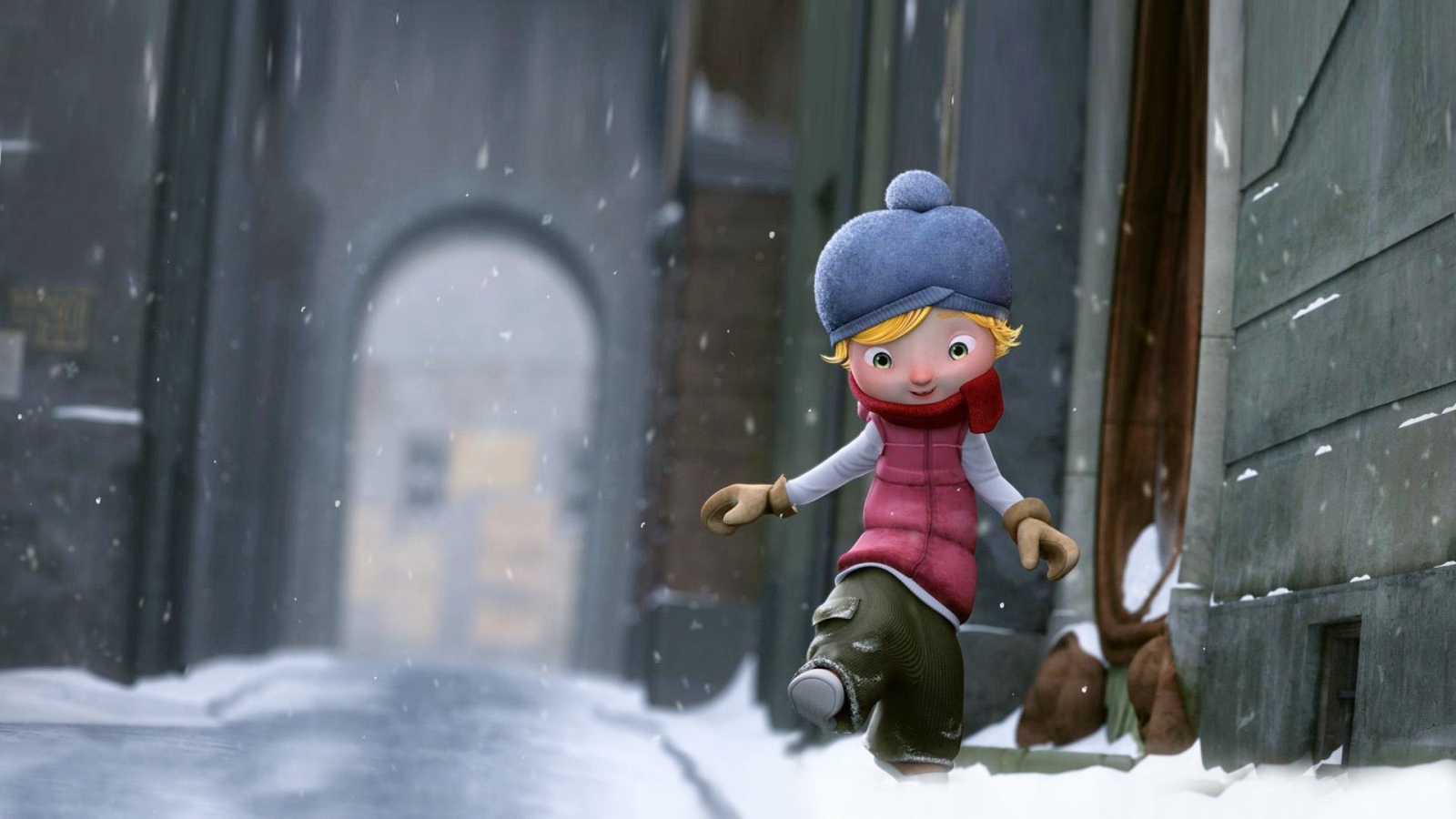 Девочка идет по снегу, мультфильм