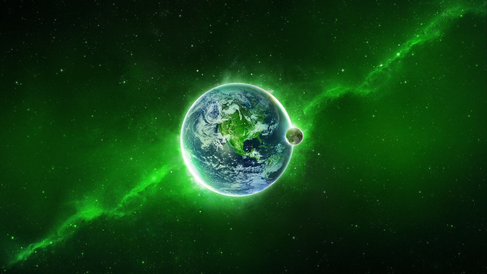 Наша планета в зеленой туманности