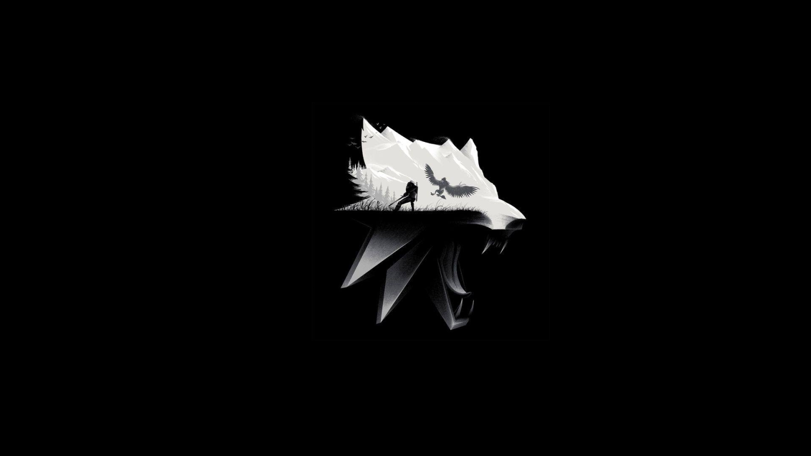Белая голова волка на черном фоне 