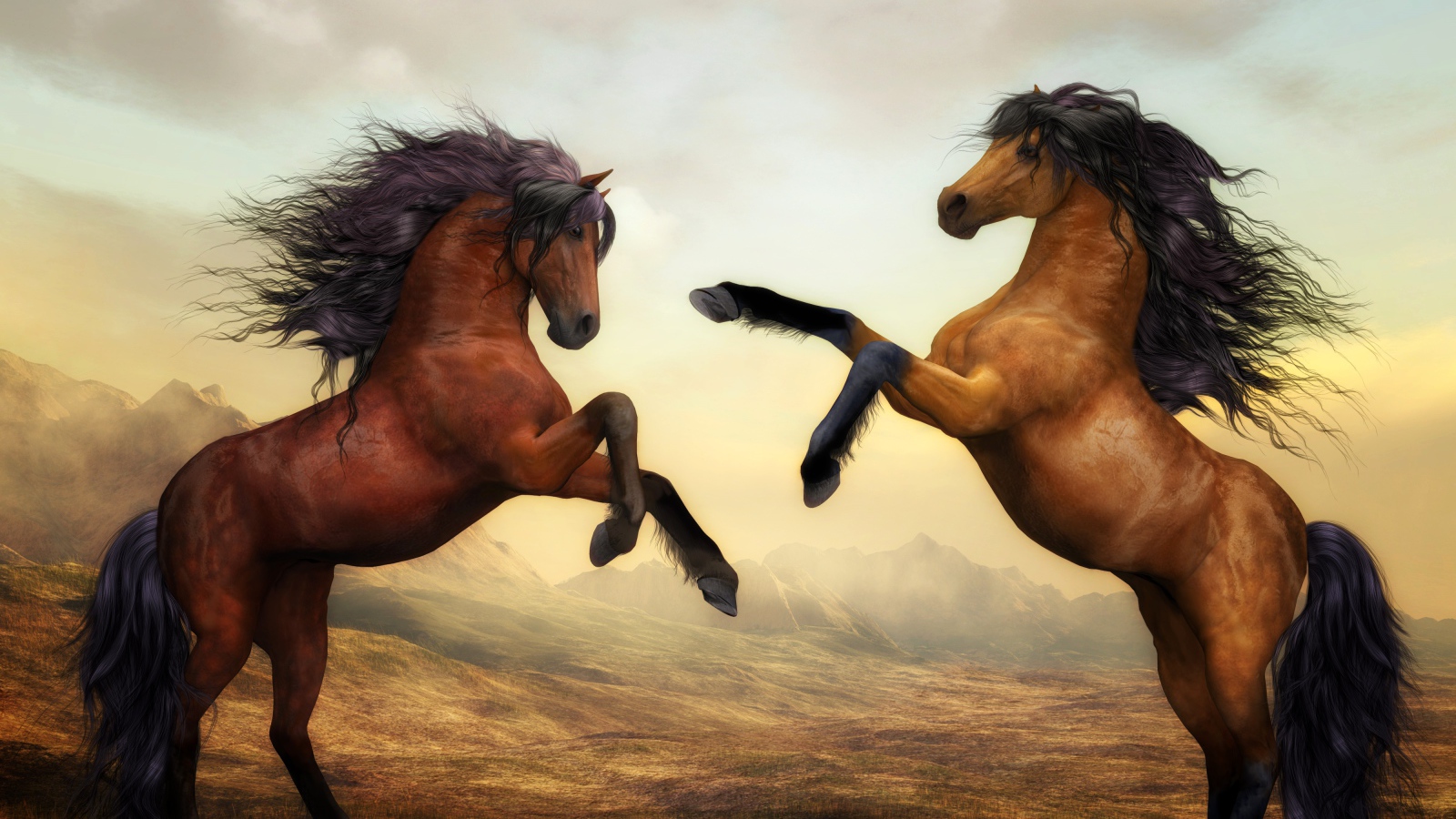 Две красивые нарисованные лошади