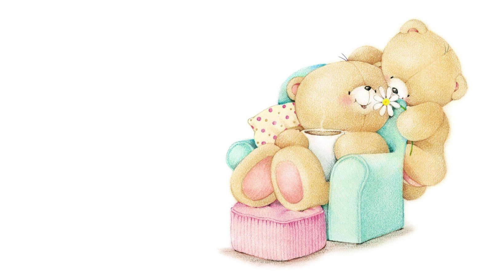 Loving Teddy bears on a white background