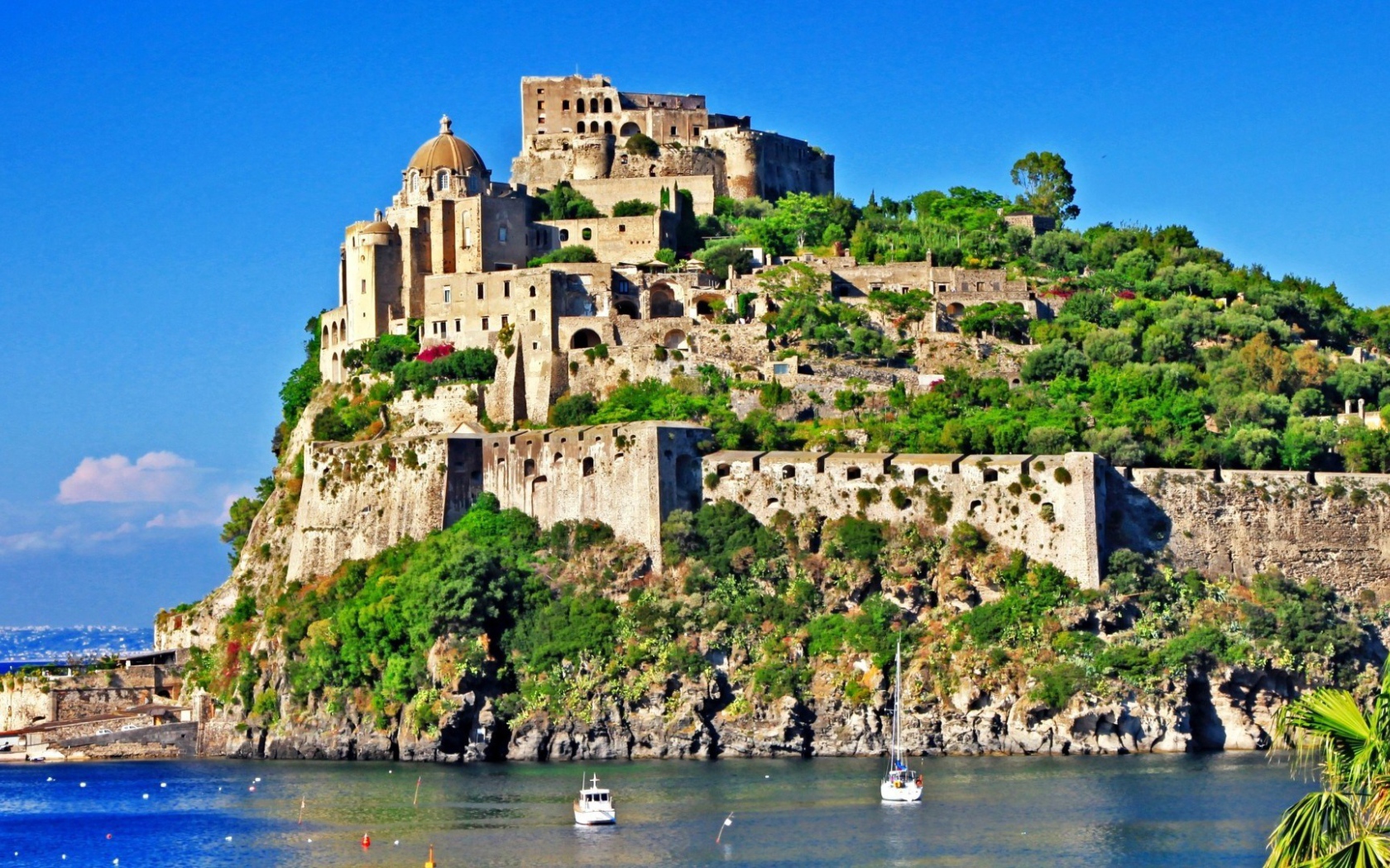 Castle on a rock on the island of Ischia, Italy