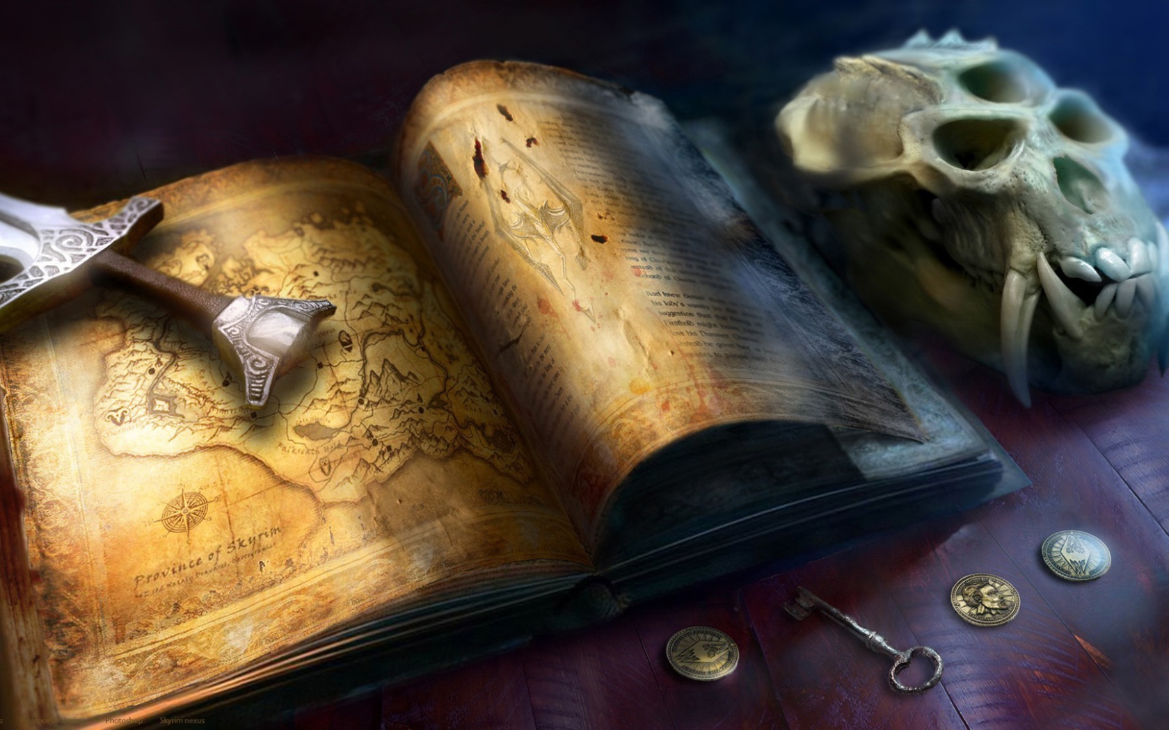 The handle of the sword on the book with maps