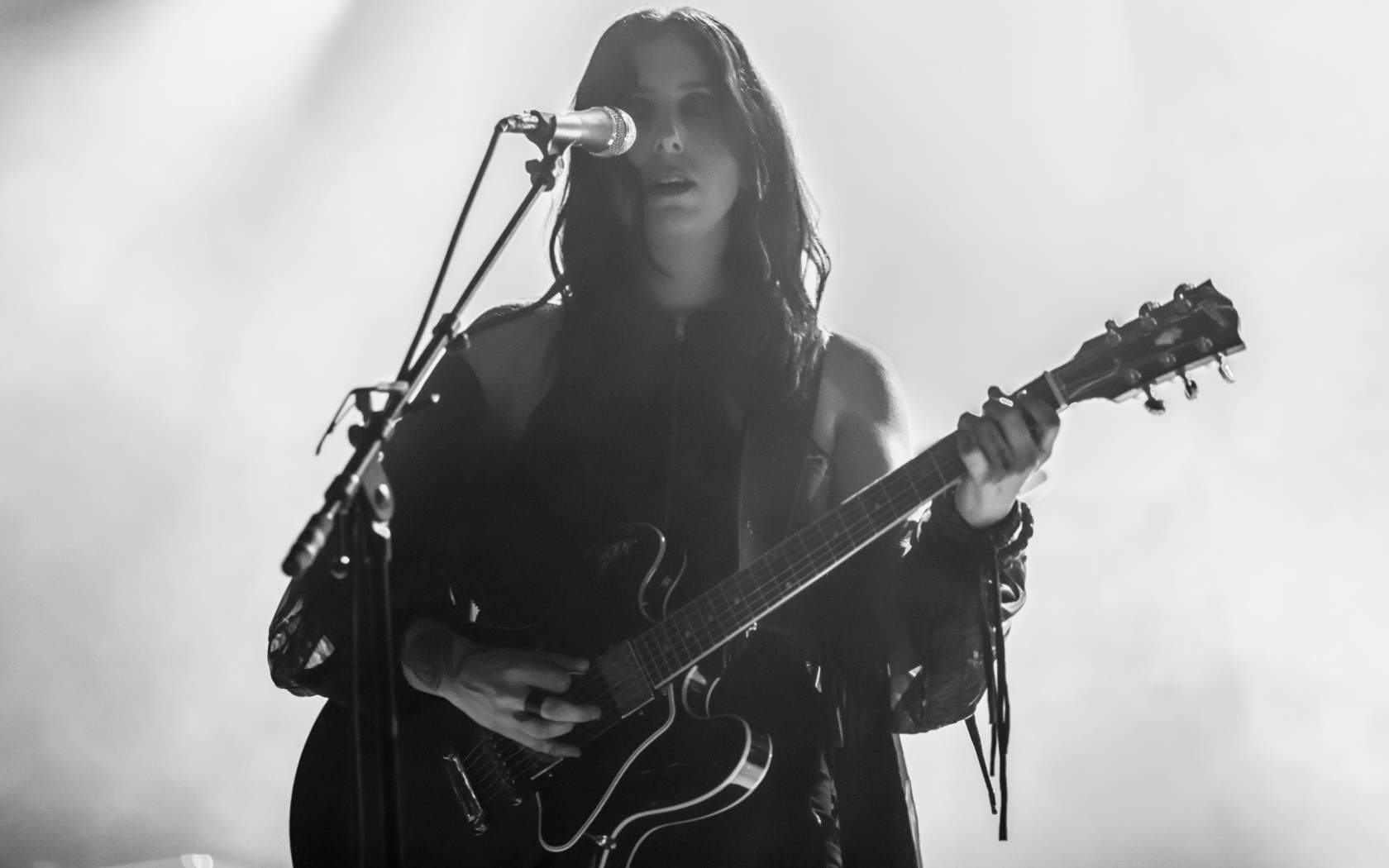 Singer Chelsea Wolfe at the microphone