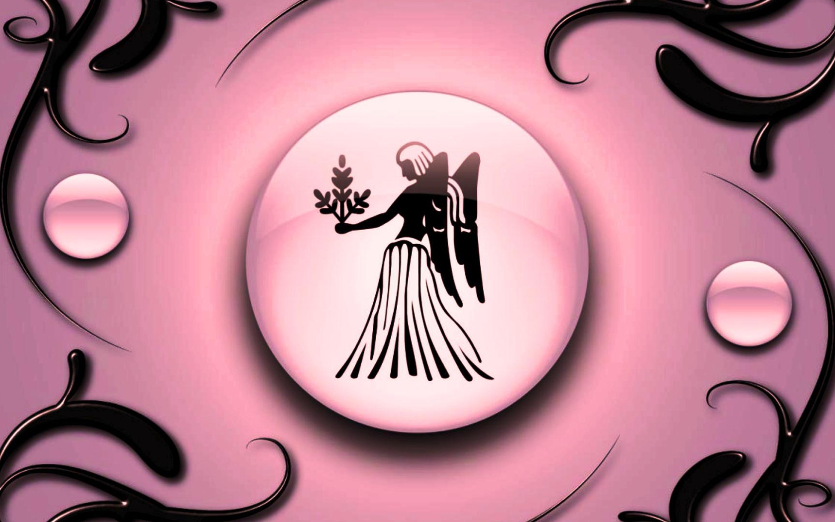 Знак зодиака Дева на  розовом фоне с чёрным орнаментом 