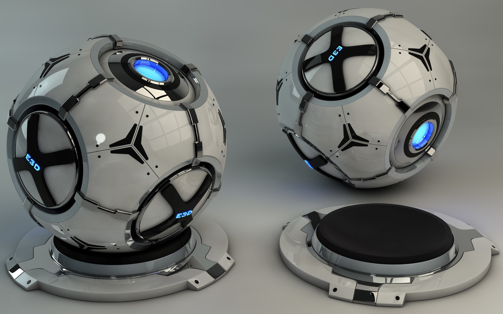 Two spheres on a gray background, 3d graphics