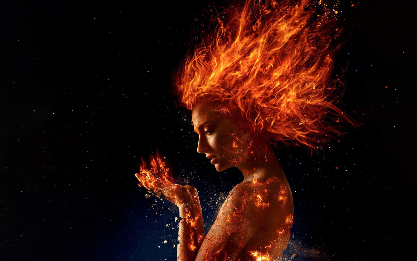 Actress Sophie Turner in the science fiction film X-Men. Dark Phoenix, 2018