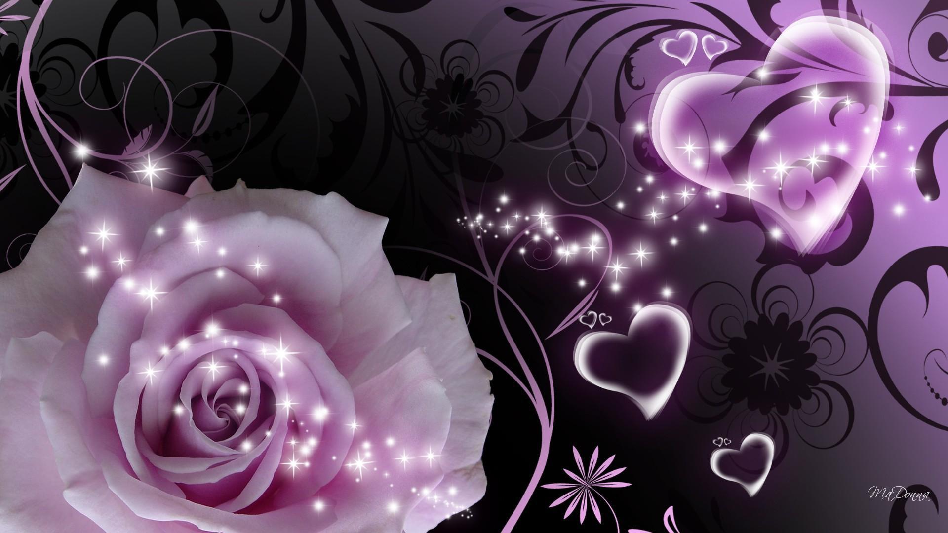 Фиолетовая роза и сердце, красивая картинка