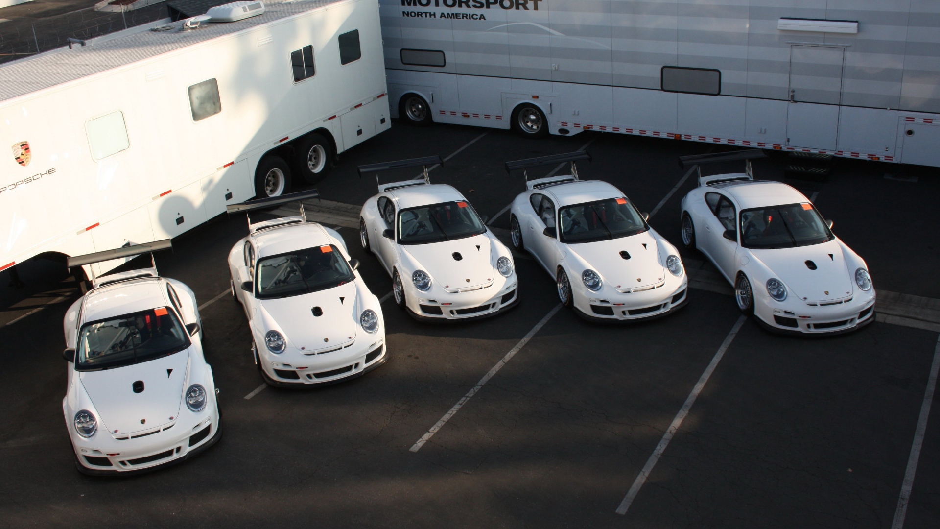 Пять одинаковых белых Porsche