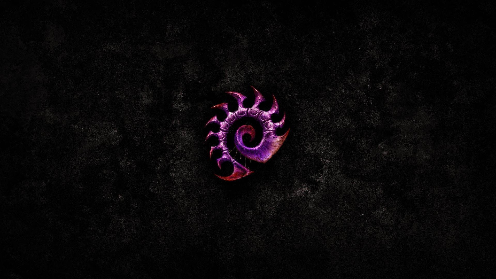 Фиолетовый символ из Starcraft II, черный фон