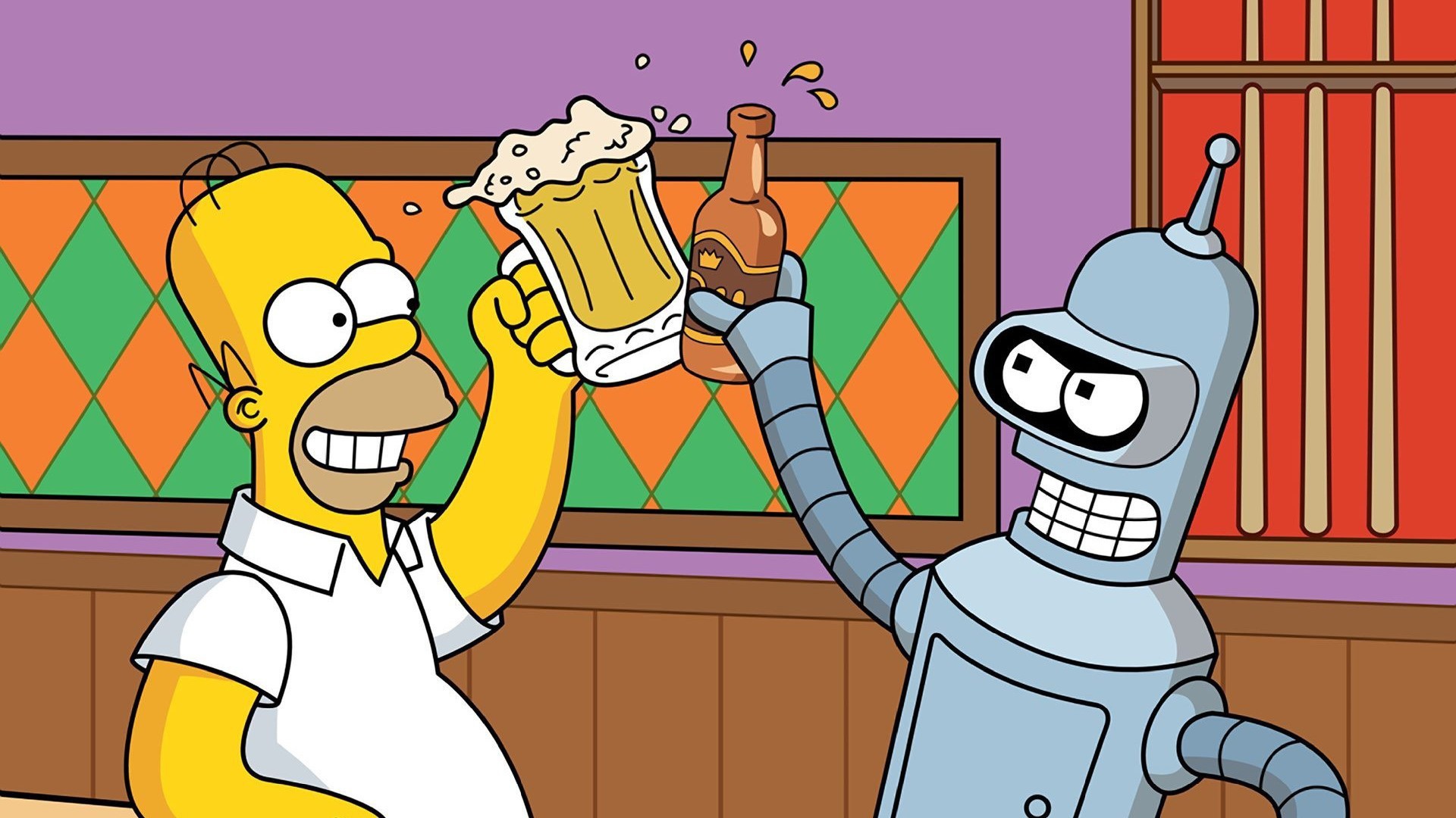 Simpson and Bender drink beer