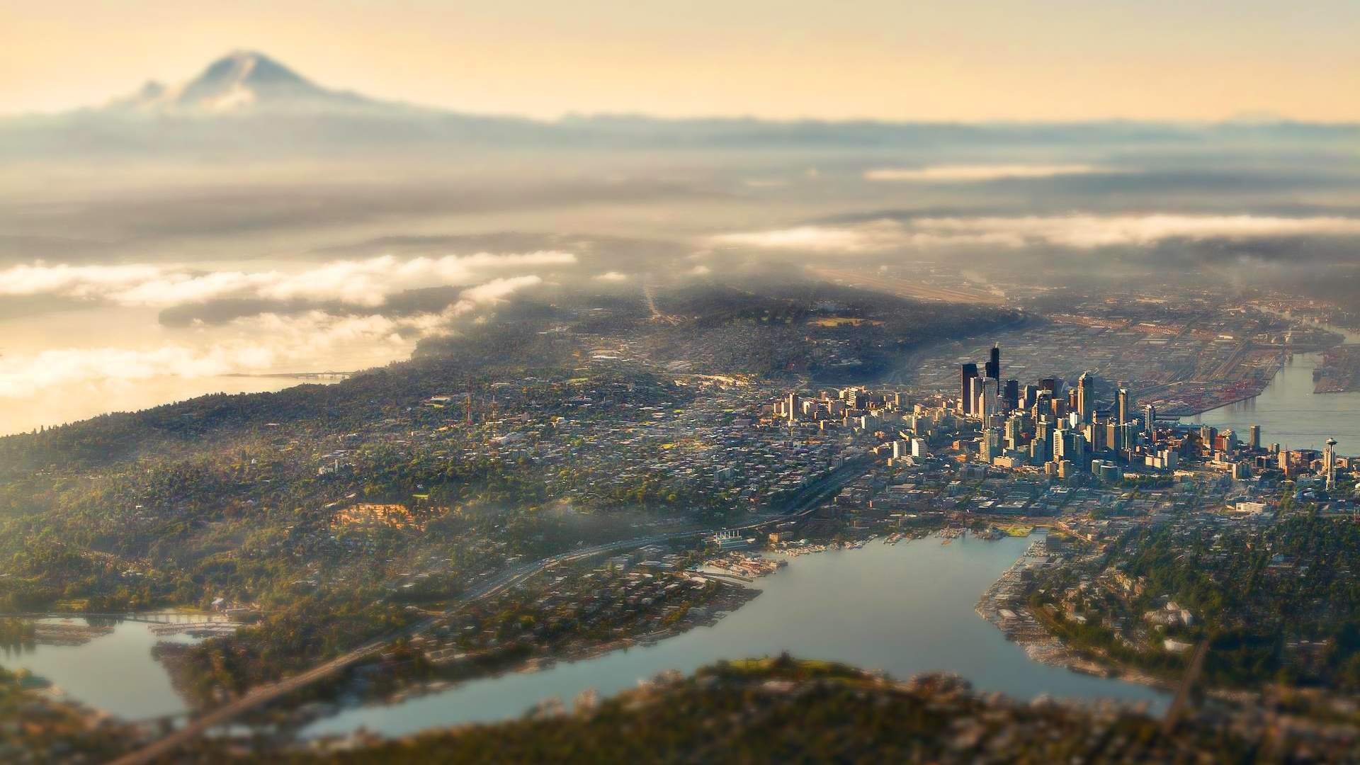 Панорама города Сиэтл с высоты
