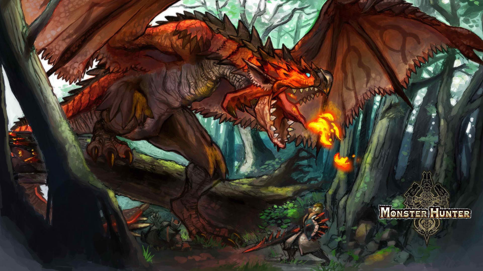 Огнедышащий дракон на постере игры Monster Hunter 1