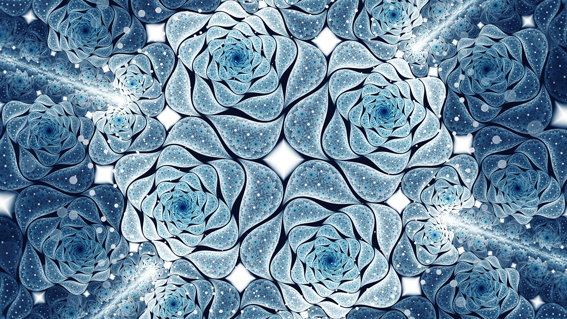 Голубые абстрактные цветы, фрактальный рисунок