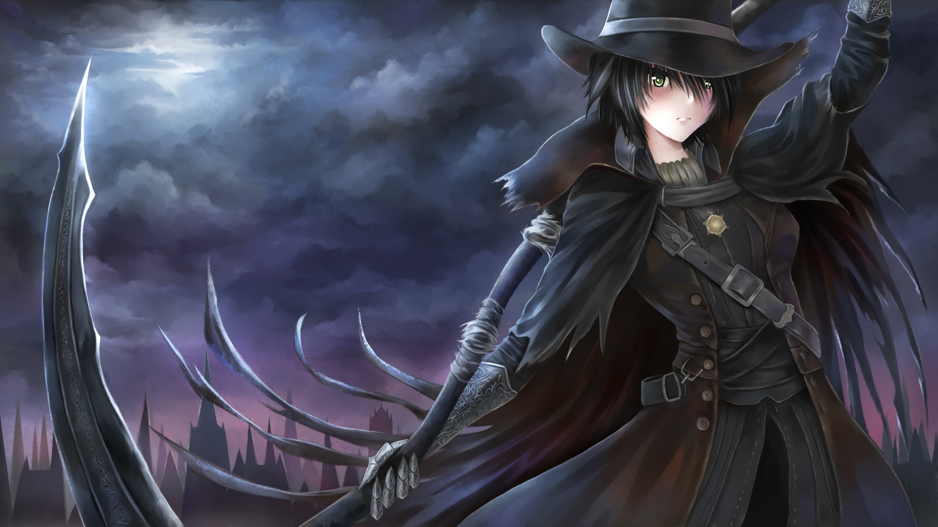 Man in black anime character Bloodborne 