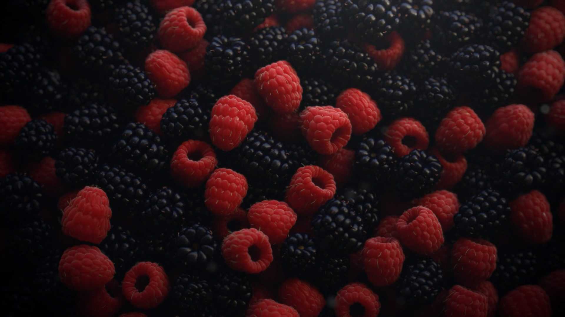 Appetizing fresh raspberries and blackberries