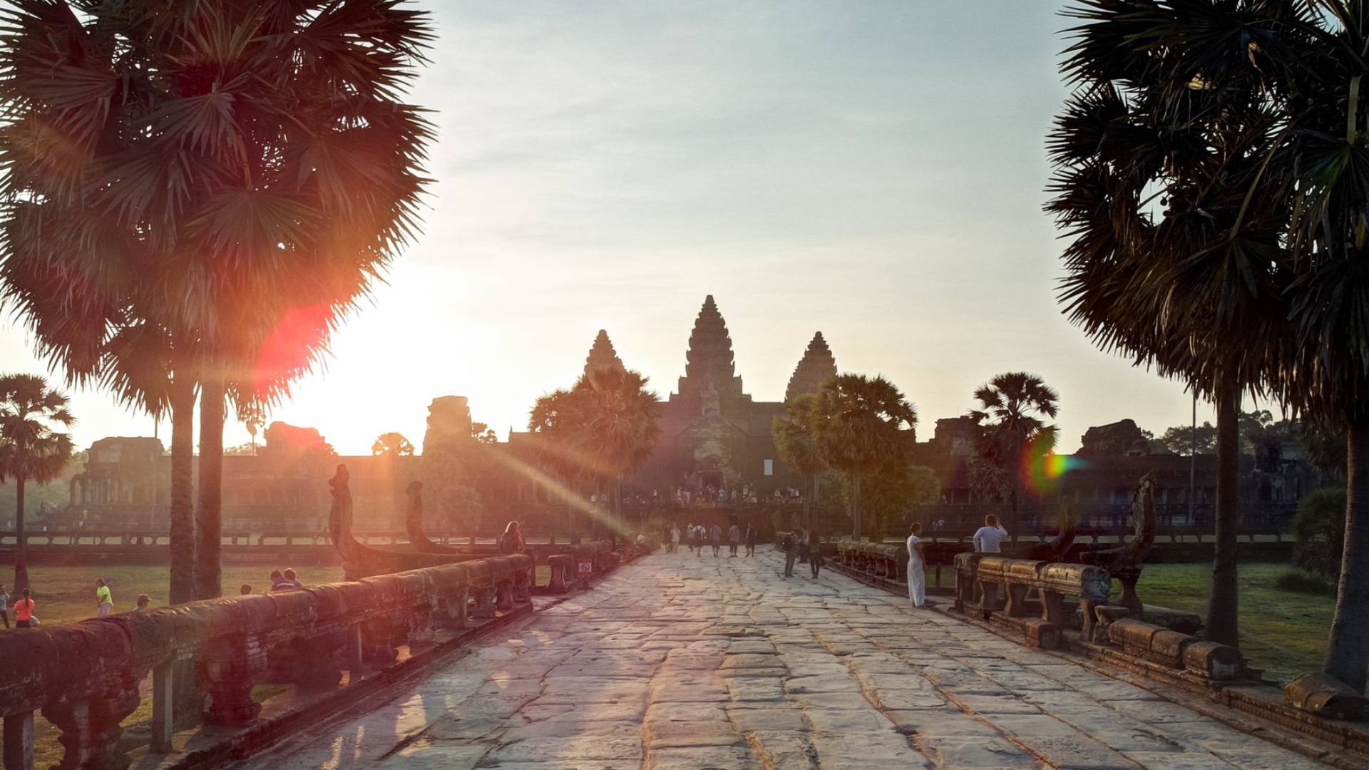 Walk at sunset at Angkor Wat in Cambodia