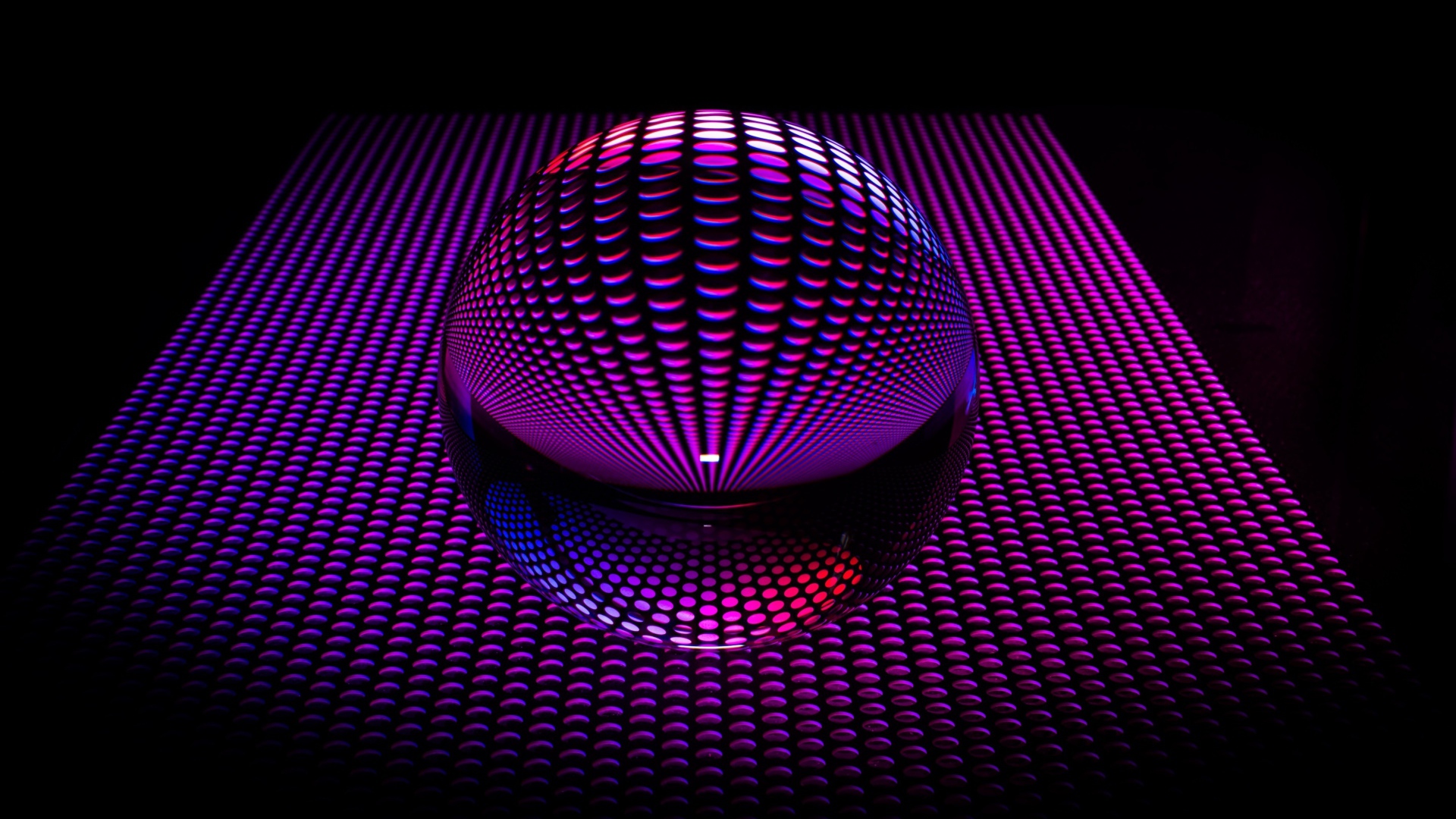 Large glass sphere on a purple background in 3D graphics