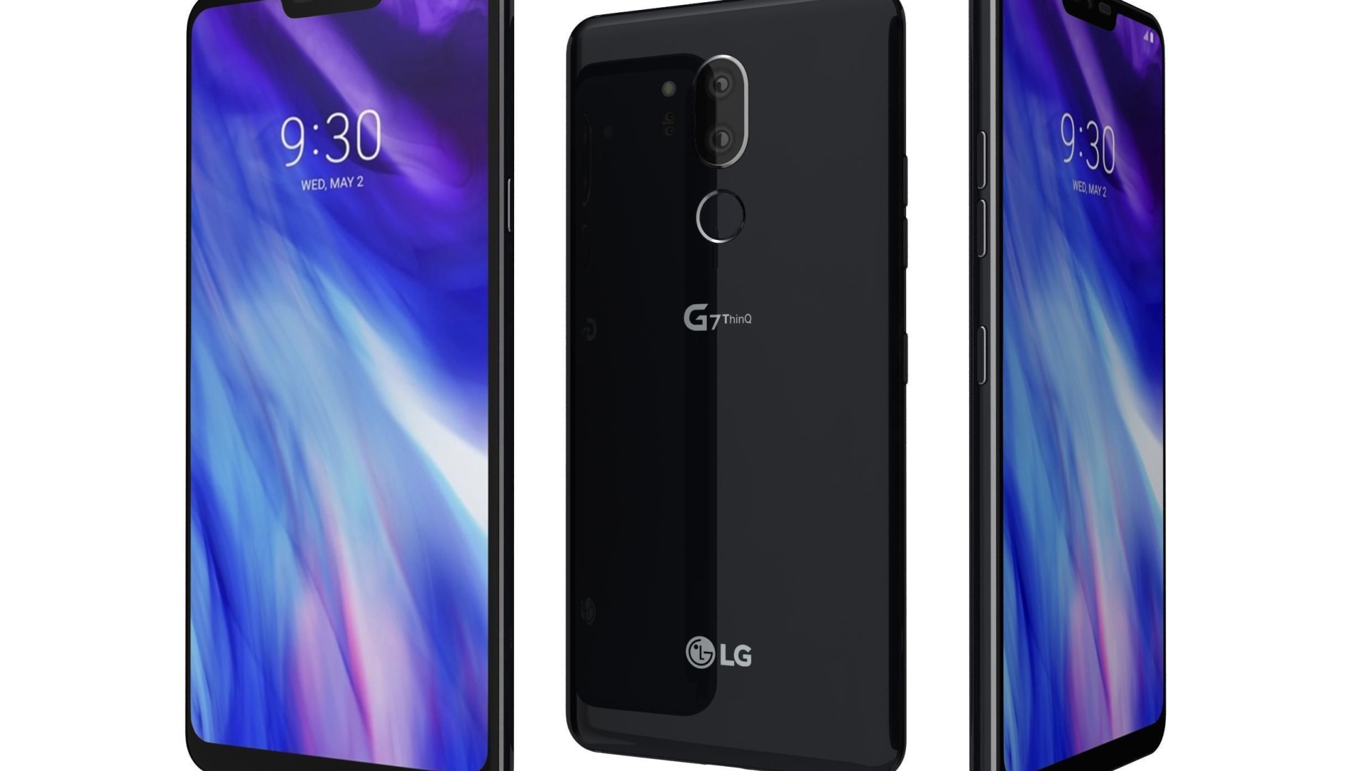 Черные смартфоны LG G7 ThinQ на белом фоне