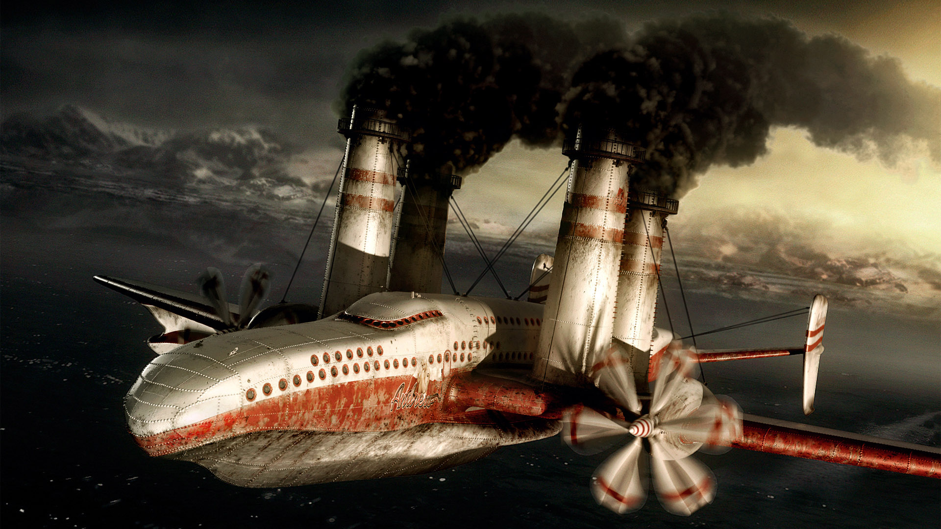 Previous, Fantasy - The plane with the steam engine wallpaper