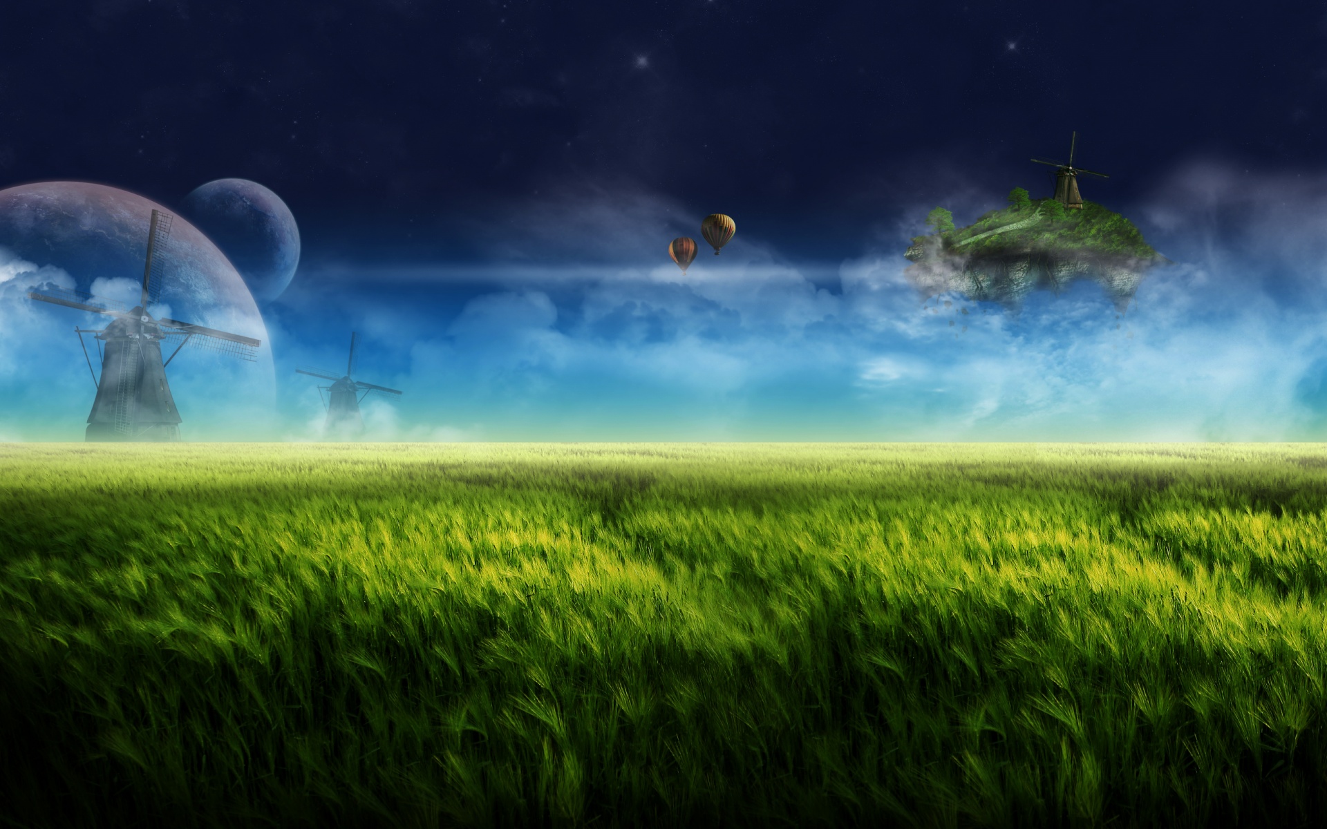 Previous, Photoshop - Floating island blue wallpaper