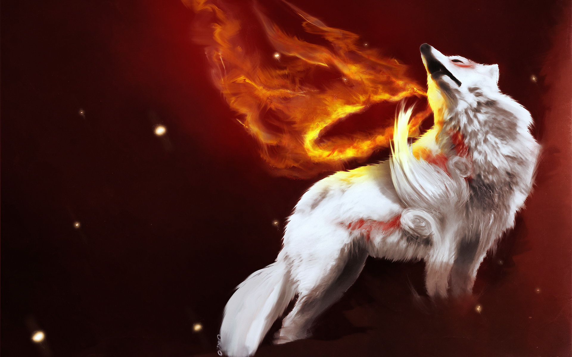 Previous, Drawn wallpapers - Fire wolf wallpaper