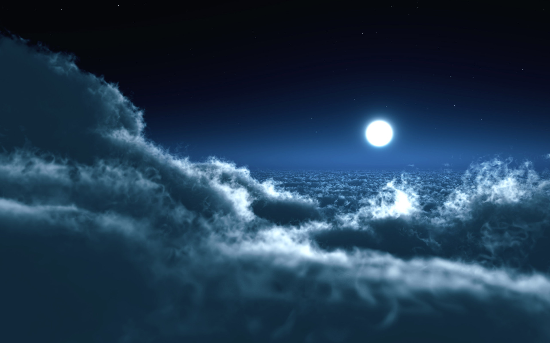 The moon above the clouds night sky