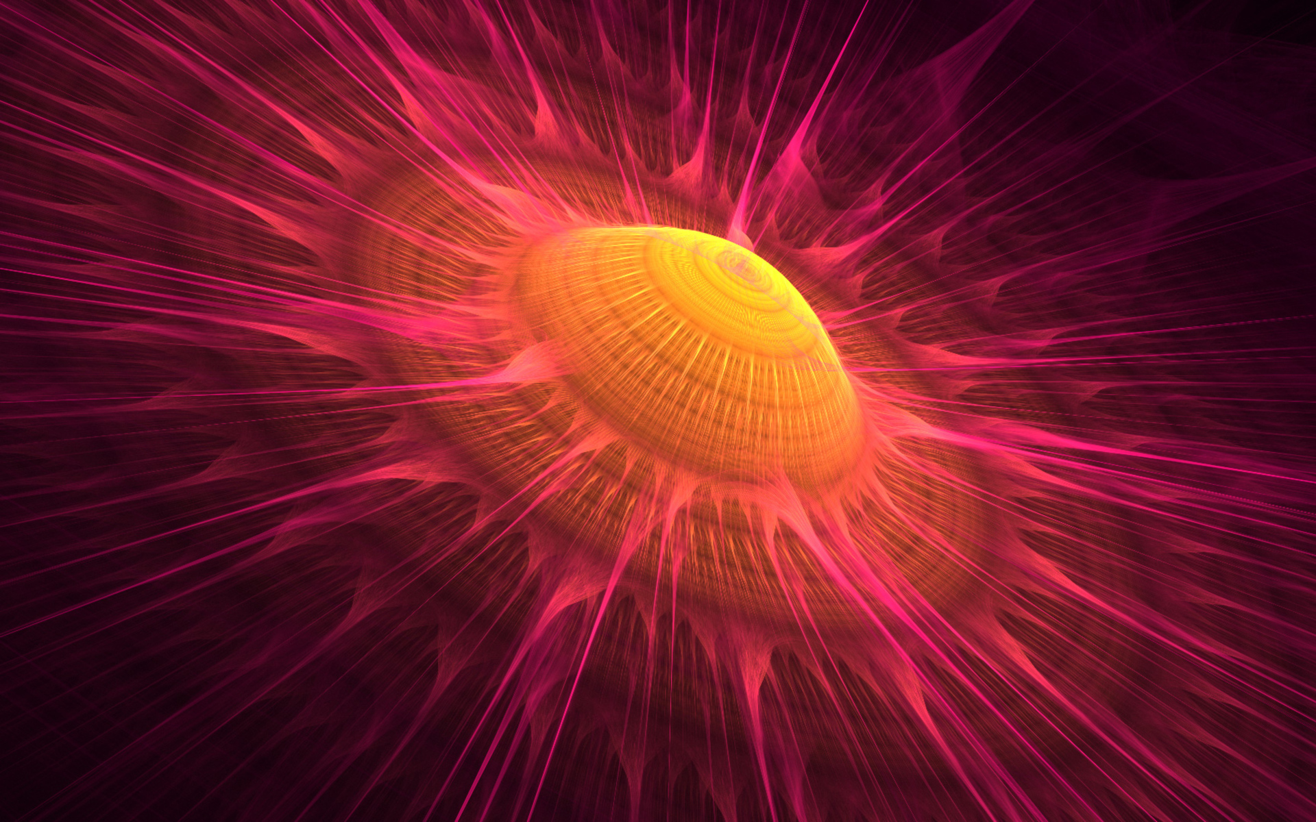 Yellow sun with pink waves, 3d graphics