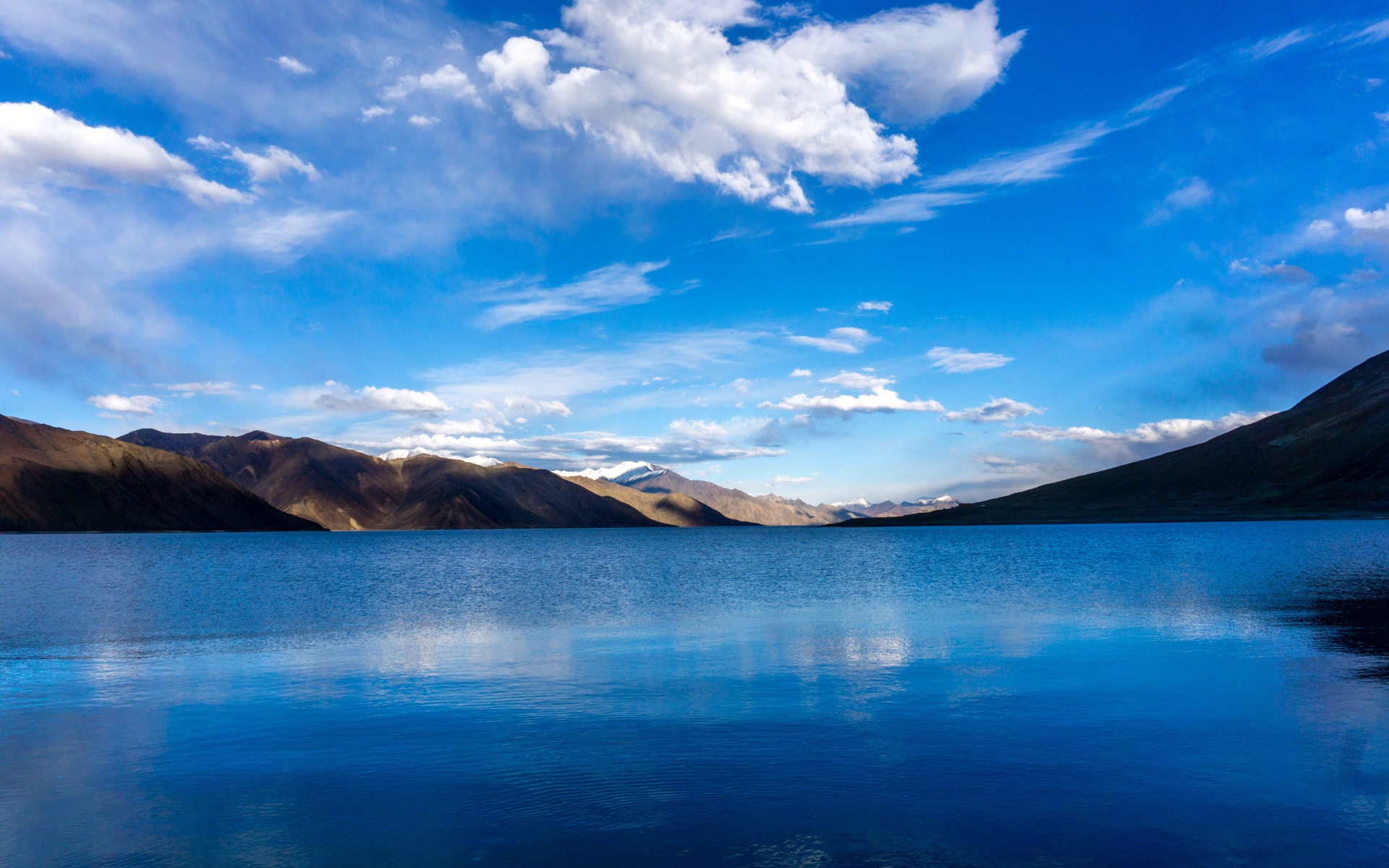 Beautiful panorama of a mountain lake under a blue sky