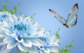 Бабочка над голубым цветком