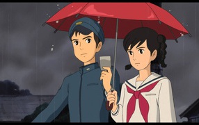 From Up On Poppy Hill, boy and girl under an umbrella