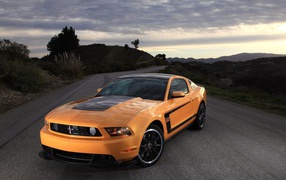 Yellow Ford Mustang on the road