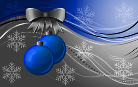 Синие ёлочные игрушки на серо-синем фоне на рождество