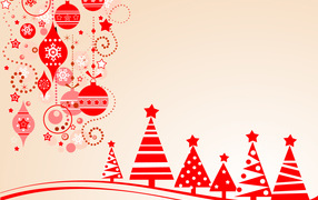 Different Christmas trees on a pink background on Christmas